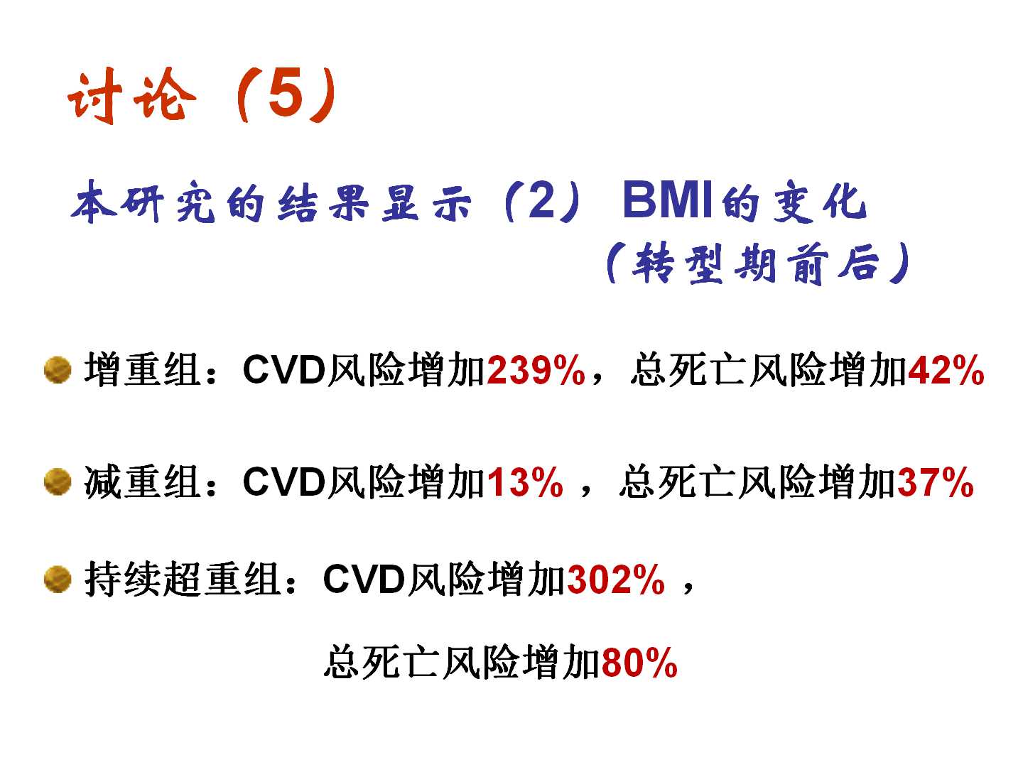 我国转型期间的体重变化特点及其与CVD死亡的前瞻性研究