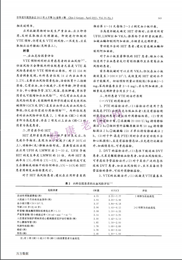 内科住院患者静脉血栓栓塞症预防中国专家建议（2015）